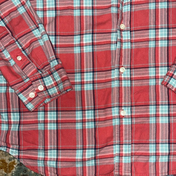 LL bean button up long sleeve shirt size L pink and blue plaid flannel - Picture 3 of 6